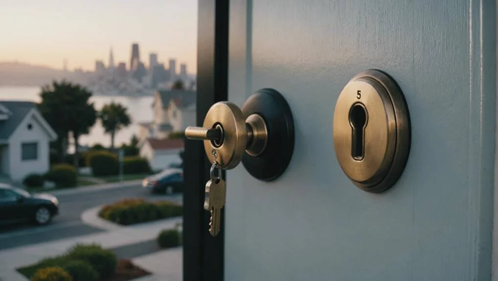Door with Key Inside with San Francisco as the Background